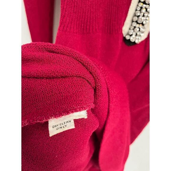 Vintage Womens Long Sleeve Embellished Stones Ribbed Stretch Skater Dress Red - Picture 7 of 10